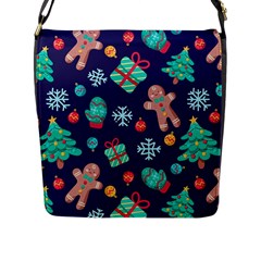 Christmas Texture New Year Background Trees Retro Pattern Flap Closure Messenger Bag (l)