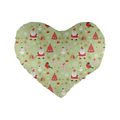 Christmas Pattern Christmas Tree Santa Standard 16  Premium Flano Heart Shape Cushions by Sarkoni