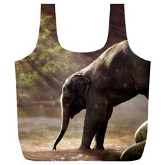 Baby Elephant Watering Hole Full Print Recycle Bag (xxxl) by Sarkoni