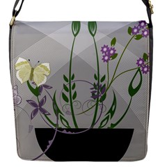Flower Butterfly Pot Flap Closure Messenger Bag (s)