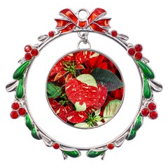 Poinsettia Christmas Star Plant Metal X mas Wreath Ribbon Ornament by Sarkoni