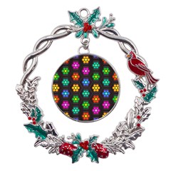 Pattern Background Colorful Design Metal X mas Wreath Holly Leaf Ornament by Amaryn4rt