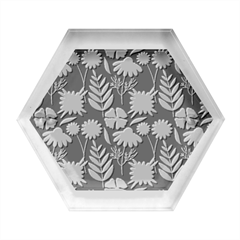 Flower Grey Pattern Floral Hexagon Wood Jewelry Box by Dutashop