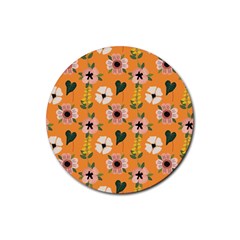 Flower Orange Pattern Floral Rubber Coaster (round)