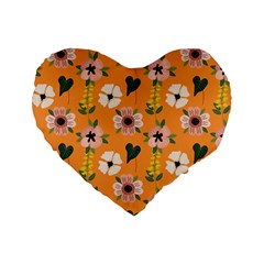 Flower Orange Pattern Floral Standard 16  Premium Flano Heart Shape Cushions