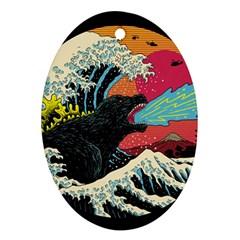 Retro Wave Kaiju Godzilla Japanese Pop Art Style Oval Ornament (two Sides) by Modalart