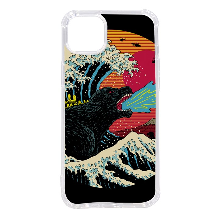 Retro Wave Kaiju Godzilla Japanese Pop Art Style iPhone 14 Plus TPU UV Print Case