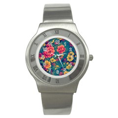 Floral Art Flowers Textile Stainless Steel Watch by Ravend