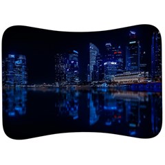 Illuminated Cityscape Against Blue Sky At Night Velour Seat Head Rest Cushion by Modalart