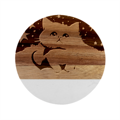 Cat On The Sky Marble Wood Coaster (round)