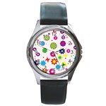 Floral Colorful Background Round Metal Watch