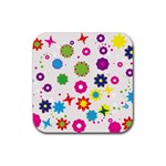 Floral Colorful Background Rubber Coaster (Square)