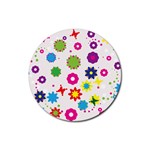 Floral Colorful Background Rubber Coaster (Round)