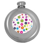 Floral Colorful Background Round Hip Flask (5 oz)