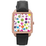 Floral Colorful Background Rose Gold Leather Watch 