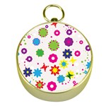 Floral Colorful Background Gold Compasses
