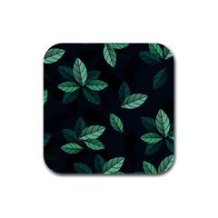 Leaves Foliage Plants Pattern Rubber Square Coaster (4 Pack) by Grandong