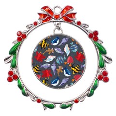 Sea Animals Pattern Wallpaper Fish Metal X mas Wreath Ribbon Ornament by Grandong