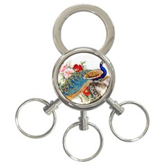 Birds Peacock Artistic Colorful Flower Painting 3-ring Key Chain by Sarkoni