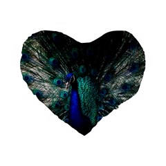 Blue And Green Peacock Standard 16  Premium Flano Heart Shape Cushions by Sarkoni