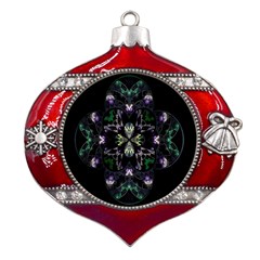 Fractal Fractal Art Texture Metal Snowflake And Bell Red Ornament by Sarkoni