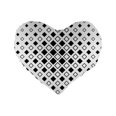Square Diagonal Pattern Monochrome Standard 16  Premium Flano Heart Shape Cushions by Apen