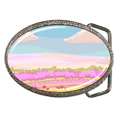 Pink And White Forest Illustration Adventure Time Cartoon Belt Buckles by Sarkoni