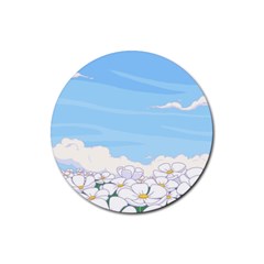 White Petaled Flowers Illustration Adventure Time Cartoon Rubber Coaster (round) by Sarkoni