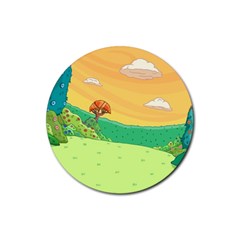 Green Field Illustration Adventure Time Multi Colored Rubber Coaster (round) by Sarkoni