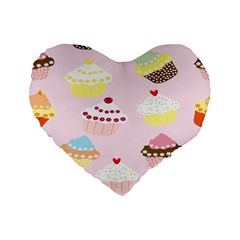Cupcakes Wallpaper Paper Background Standard 16  Premium Flano Heart Shape Cushions by Apen