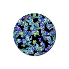 Chromatic Creatures Dance Wacky Pattern Rubber Coaster (round) by dflcprintsclothing