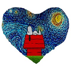Cartoon Dog Starry Night Van Gogh Parody Large 19  Premium Flano Heart Shape Cushions by Modalart