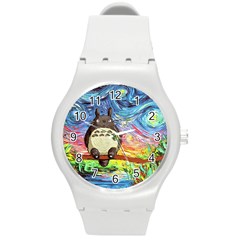 Totoro Starry Night Art Van Gogh Parody Round Plastic Sport Watch (m) by Modalart