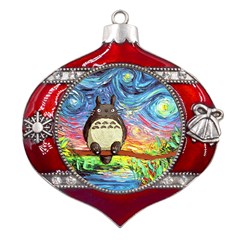 Totoro Starry Night Art Van Gogh Parody Metal Snowflake And Bell Red Ornament by Modalart