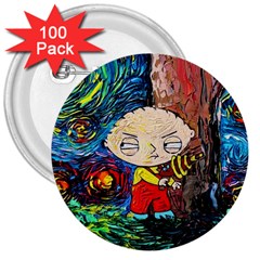 Cartoon Starry Night Vincent Van Gogh 3  Buttons (100 Pack)  by Modalart