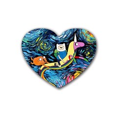 Adventure Time Art Starry Night Van Gogh Rubber Heart Coaster (4 Pack) by Modalart