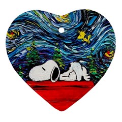 Dog House Vincent Van Gogh s Starry Night Parody Heart Ornament (two Sides) by Modalart