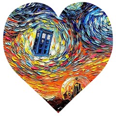 Tardis Starry Night Doctor Who Van Gogh Parody Wooden Puzzle Heart by Modalart
