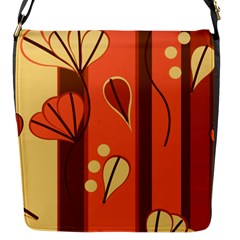 Amber Yellow Stripes Leaves Floral Flap Closure Messenger Bag (s) by Pakjumat