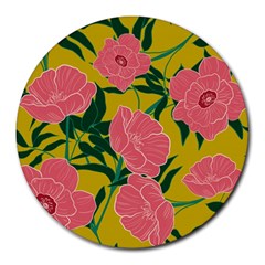 Pink Flower Seamless Pattern Round Mousepad by Bedest
