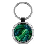 Tropical Green Leaves Background Key Chain (Round)