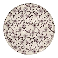White And Brown Floral Wallpaper Flowers Background Pattern Round Glass Fridge Magnet (4 Pack) by Pakjumat