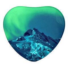 Aurora Borealis Sky Winter Snow Mountains Night Heart Glass Fridge Magnet (4 Pack) by Pakjumat