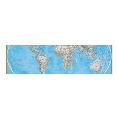 Blue White And Green World Map National Geographic Oblong Satin Scarf (16  X 60 ) by Pakjumat