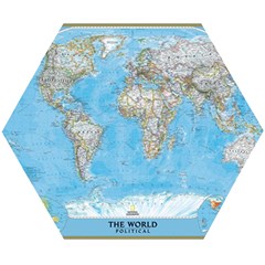 Blue White And Green World Map National Geographic Wooden Puzzle Hexagon by Pakjumat