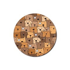 Cute Dog Seamless Pattern Background Rubber Coaster (round)