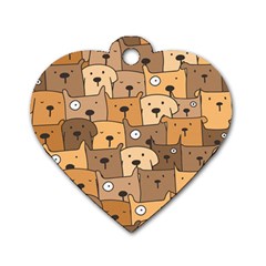 Cute Dog Seamless Pattern Background Dog Tag Heart (one Side)