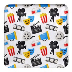 Cinema Icons Pattern Seamless Signs Symbols Collection Icon Square Glass Fridge Magnet (4 Pack)