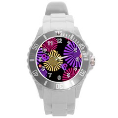 Seamless Halloween Day Of The Dead Round Plastic Sport Watch (l) by Hannah976