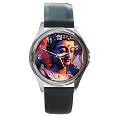 Let That Shit Go Buddha Low Poly (6) Round Metal Watch